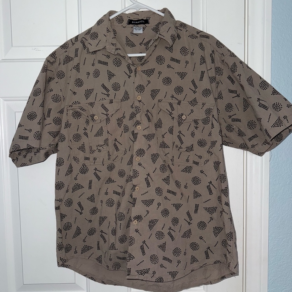 Tan Geometric Button Up Shirt - Picture 5 of 6